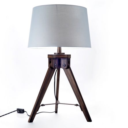 Industrial Wooden Tripod Table Lamp Brown/White D 35.5 x H 60.5 cm