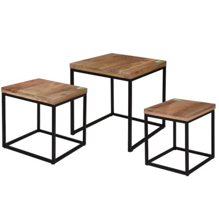 Set 3 Square End Accent Coffee Table with Black Frame