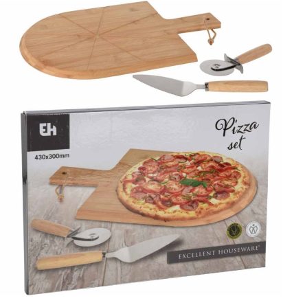 Pizza Cutting Bamboo Board Serving Set 3 pcs