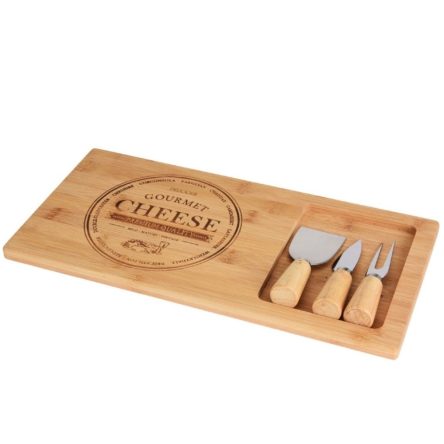 Set 4pcs Bamboo Cheese Board with 3 Cheese Knives