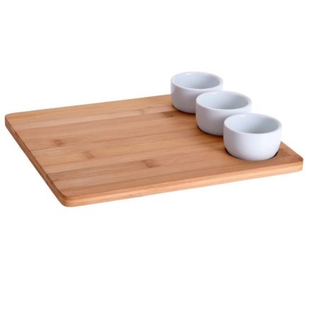 Snack Serving Set 4 pcs, bamboo Board with 3 Bowls